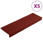 vidaXL Tapis de marches d'escalier 5 Pièces Bordeaux 65x21x4cm Aiguilleté