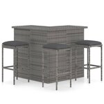 vidaXL Meuble de bar de jardin 4 Pièces avec coussins Résine tressée Gris
