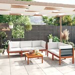 vidaXL Salon de jardin 6 Pièces avec coussins Crème Bois d'acacia solide