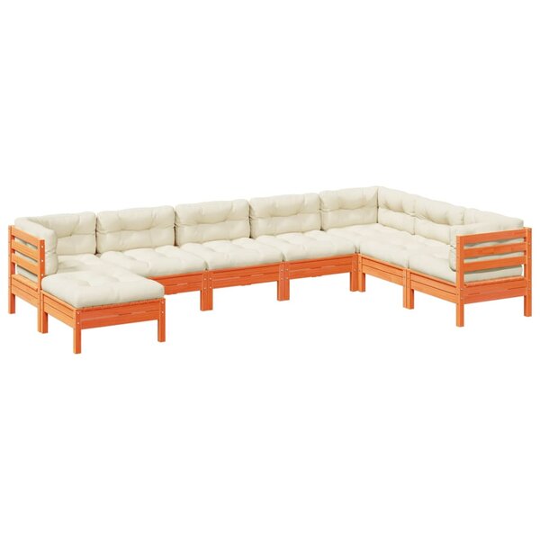 vidaXL Salon de jardin 8 Pièces avec coussins marron cire bois pin massif