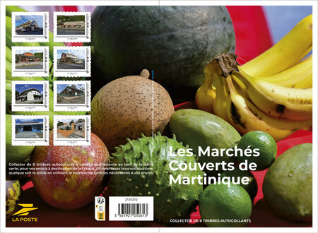 Collector 8 timbres - Les marchés couverts de Martinique - Lettre verte