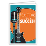 Carte Félicitations Quel Succès Enveloppe Affichette Mini Posters 17x11 5cm Réussite Permis Examen Concours Compétition Bravo Musique Guitare Discours Micro Rétro Vintage Orange/Bleue