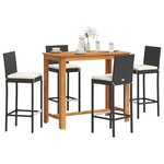 vidaXL Ensemble de bar de jardin 5 Pièces noir bois massif acacia rotin