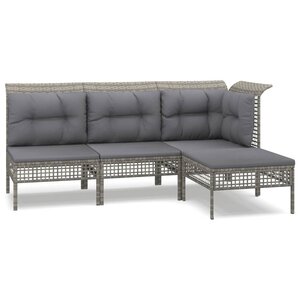 vidaXL Salon de jardin 4 Pièces avec coussins Gris Résine tressée