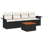 Ensemble de Canapés de Jardin 5 Pièces avec Coussins Noir Poly Rattan Acacia