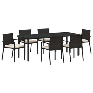 vidaXL Ensemble de salle à manger pour jardin 7 Pièces Noir