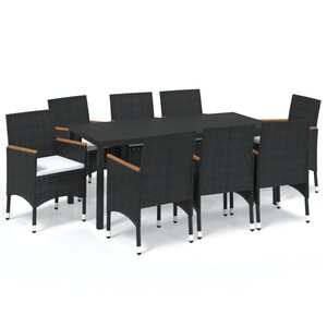 vidaXL Ensemble à manger de jardin coussins 9Pièces Résine tressée Noir