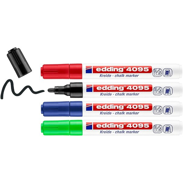 Marqueur craie liquide e4095 fenêtre ardoise verre pointe ogive 4/15mm assortis pochette 4... x 96 EDDING