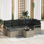 Ensemble de 7 pièces de canapé de jardin avec coussins gris poly rotin