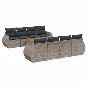 vidaXL Salon de jardin 9 Pièces avec coussins gris résine tressée