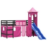 vidaXL Lit mezzanine enfants avec tour rose 90x190 cm bois pin massif