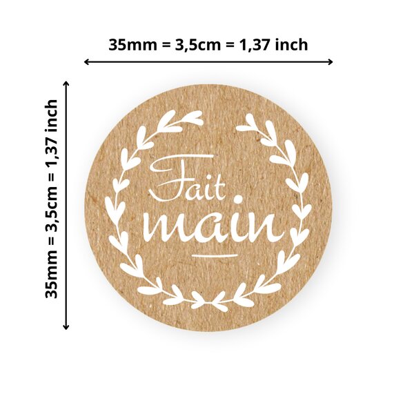 140 Etiquettes Fait main Rondes Autocollantes - Ø 35 mm - Papier Recyclé - Fait main - 4 Planches A4 de Stickers pour entrepreneurs smallbusiness DIY scrapbooking.