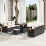Ensemble de Canapés de Jardin vidaXL 9 pièces avec Coussins Noir Poly Rattan Acacia