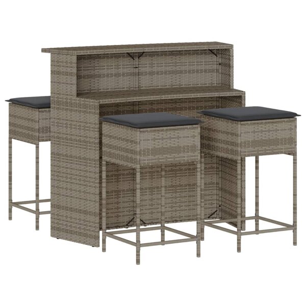 vidaXL Ensemble de bar de jardin 5 Pièces avec coussins gris poly rotin