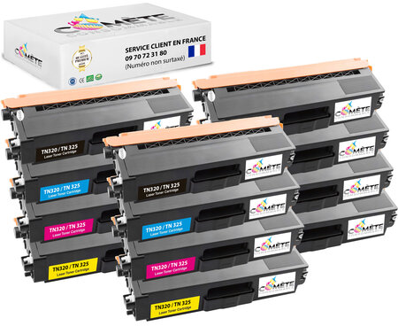 Tn320 - 12 toners compatibles avec brother tn320 tn321 - 3 noirs 3 cyan 3 magenta 3 jaunes