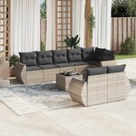vidaXL Salon de jardin 9 Pièces avec coussins gris clair résine tressée