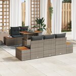 vidaXL Ensemble repas jardin 6 pièces avec coussins Gris Poly Rotin Acacia