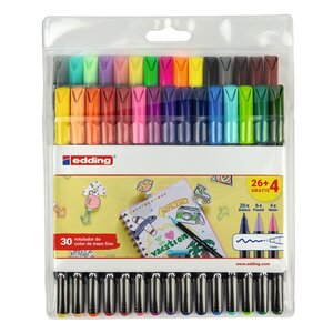 Pack de 30 marqueurs Edding 1200 - Pointe ronde - Encre à base d'eau - Couleurs classiques fluo et pastel assorties