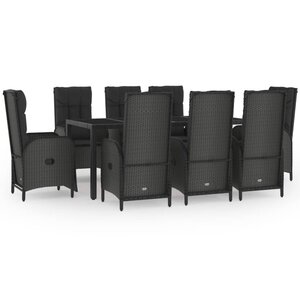 vidaXL Ensemble à manger jardin 9Pièces et coussins noir résine tressée