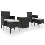 vidaXL Ensemble de bistro de jardin 5Pièces Résine tressée et acacia Noir