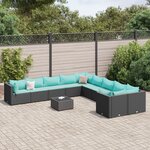 vidaXL Salon de jardin 11 Pièces avec coussins noir résine tressée