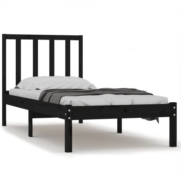 vidaXL Cadre de lit Noir Bois de pin massif 75x190 cm Petit simple