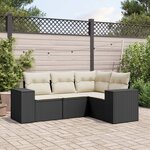 vidaXL Salon de jardin 4 Pièces avec coussins noir résine tressée