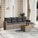 vidaXL Salon de jardin 6 Pièces avec coussins gris résine tressée