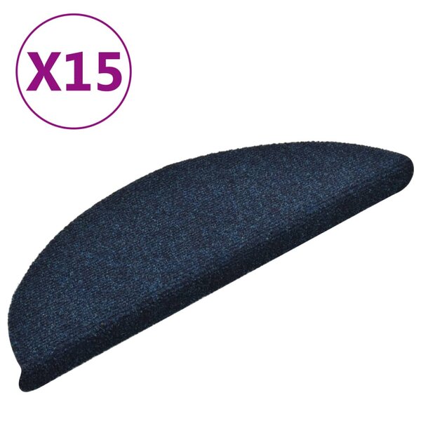 vidaXL Tapis d'escalier autocollants 15 Pièces Bleu 56x17x3 cm Aiguilleté