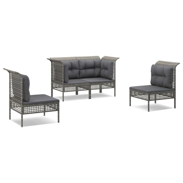 vidaXL Salon de jardin 4 Pièces avec coussins Gris Résine tressée
