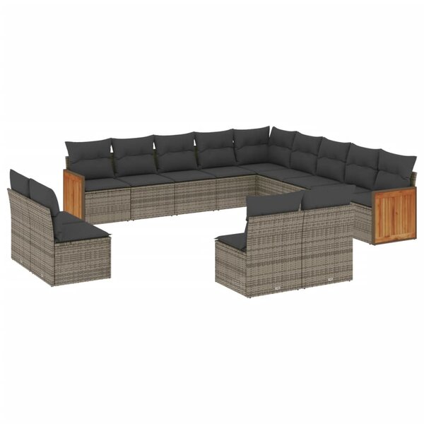 vidaXL Salon de jardin avec coussins 13 Pièces gris résine tressée