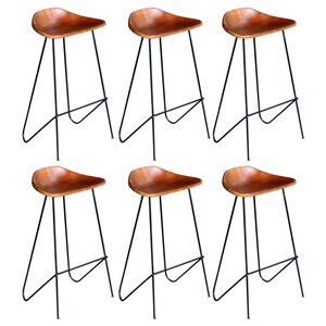 vidaXL Chaises de bar lot de 6 marron cuir véritable