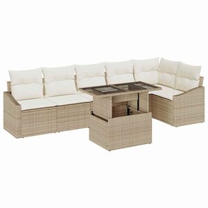vidaXL Ensemble de canapé de jardin avec coussin 7 Pièces beige et crème