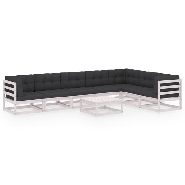 vidaXL Salon de jardin avec coussins 8 Pièces blanc bois de pin massif