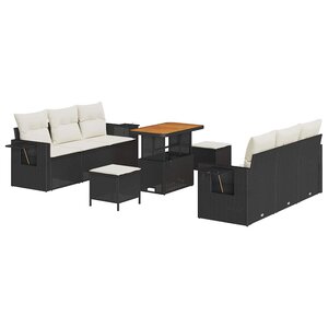 vidaXL Ensemble de canapé de jardin avec coussin 9 Pièces Noir et crème