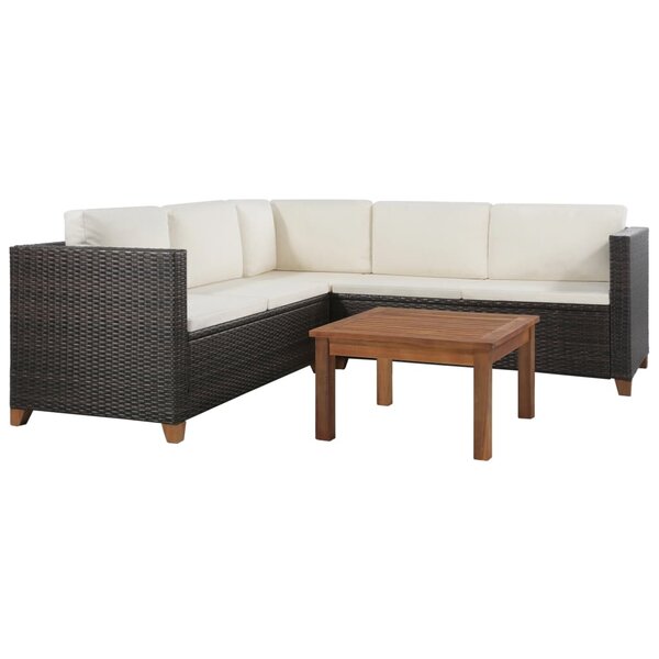 vidaXL Salon de jardin 4 Pièces avec coussins Résine tressée Marron