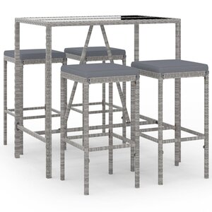 vidaXL Ensemble de bar de jardin 5 Pièces avec coussins gris poly rotin