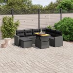 vidaXL Salon de jardin 8 Pièces avec coussins noir résine tressée