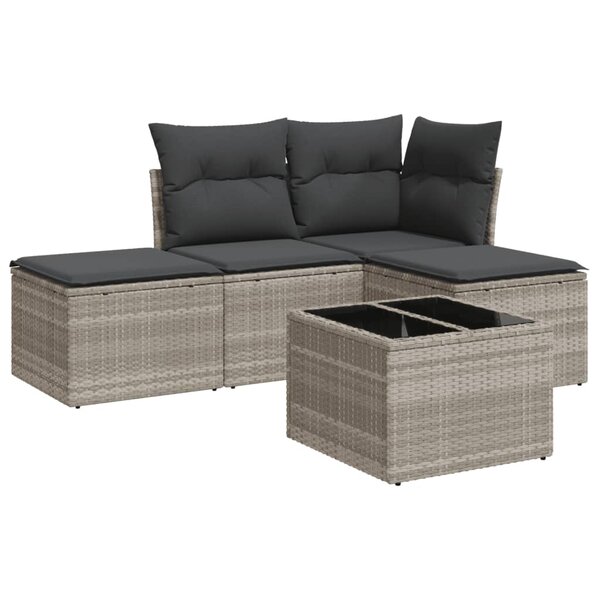 vidaXL Salon de jardin 5 Pièces avec coussins gris clair résine tressée