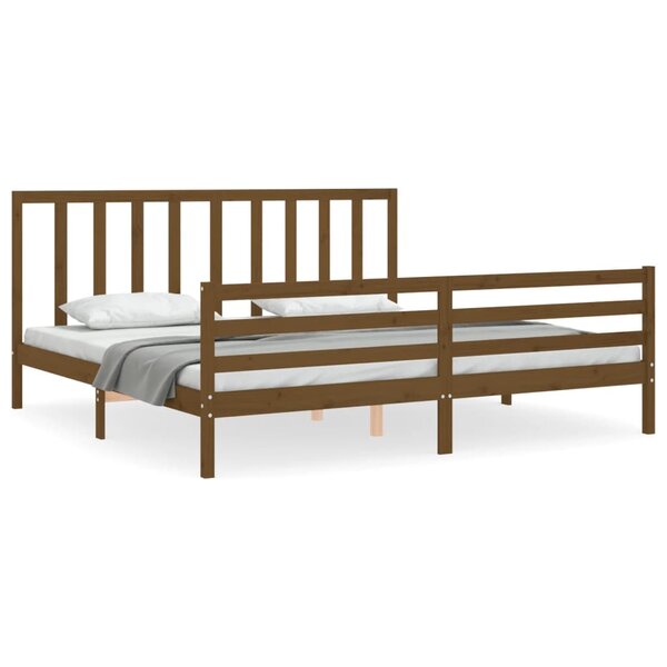 vidaXL Cadre de lit avec tête de lit marron miel 200x200cm bois massif