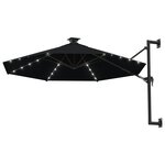 vidaXL Parasol mural avec mât métallique et LED 300 cm Noir