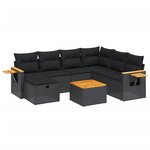 vidaXL Salon de jardin 8 Pièces avec coussins noir résine tressée