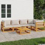 vidaXL Salon de jardin 6 Pièces avec coussins gris clair bois massif