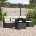 Canapé de jardin 6 pièces avec coussins noir poly rotin