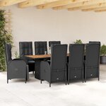 vidaXL Ensemble à manger de jardin 9Pièces coussins noir résine tressée