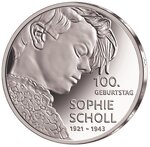 Pièce de monnaie 20 euro Allemagne 2021 D argent BE – Sophie Scholl