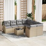 vidaXL Canapé de Jardin 9 Pièces avec Coussins Beige Rattan Poly