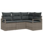 Ensemble de Canapé de Jardin 4 Pièces avec Coussins Gris Poly Rotin