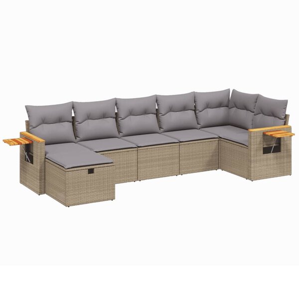 vidaXL Salon de jardin avec coussins 7Pièces mélange beige résine tressée