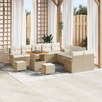 Ensemble de Canapés de Jardin de 13 Pièces avec Coussins Beige Rattan Acacia